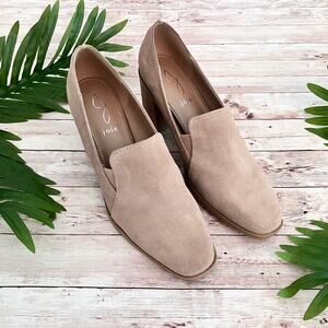 JOIE Wevenly Tan Suede Sueded Leather Chunky Block Heel Loafer Pumps